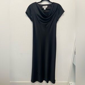 Vintage Warren Petites Black Draped Neck Midi Dress Size 8